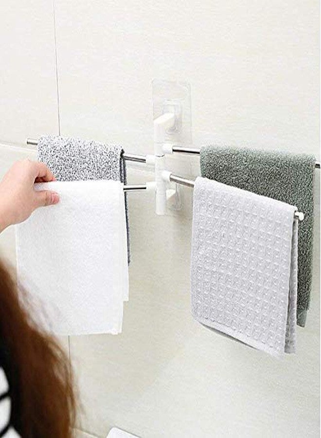Mobhada 4 Bar Stainless Steel Folding Towel Hanging Bathroom Kitchen Holder Organizer Foldable Portable Adhesive Stand Long with Chrome Finish with Hanger - Image 3